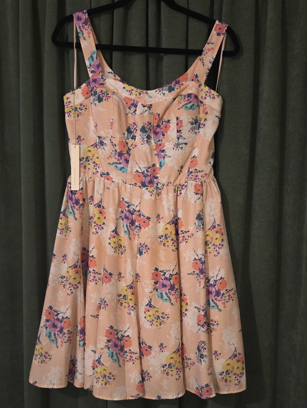 LC Lauren Conrad Peach Floral A-Line Sundress